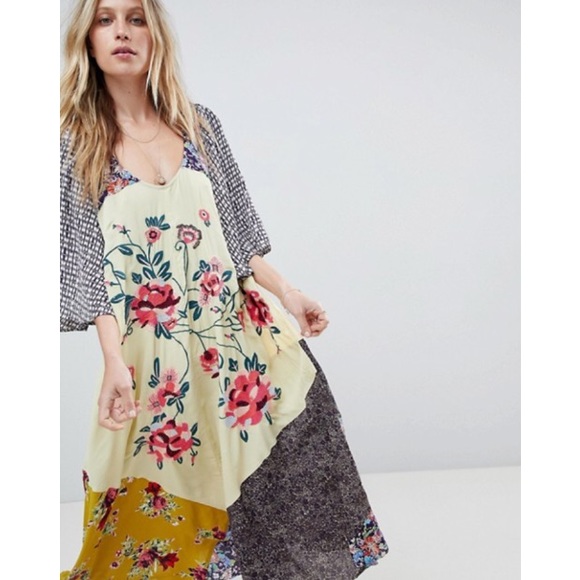 Free People River Market Mixed Print Midi Dress - Picture 2 of 6